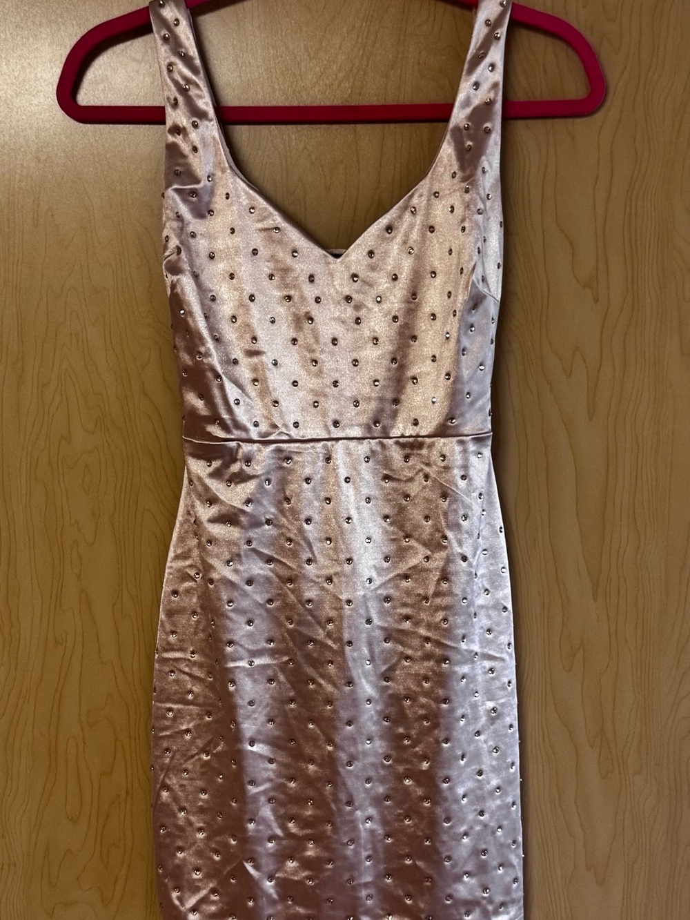 Sleeveless Pink Embellished Satin Dress